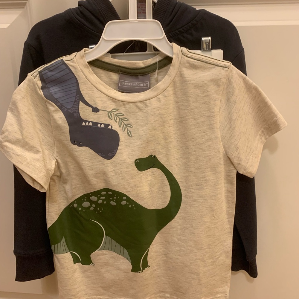 Toddler boy dinosaur sweatshirt with Dino hood and T shirt  4T size.